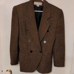 Rena Rowan For Saville Brown Taupe Double Breasted Houndstooth Blazer Size 6